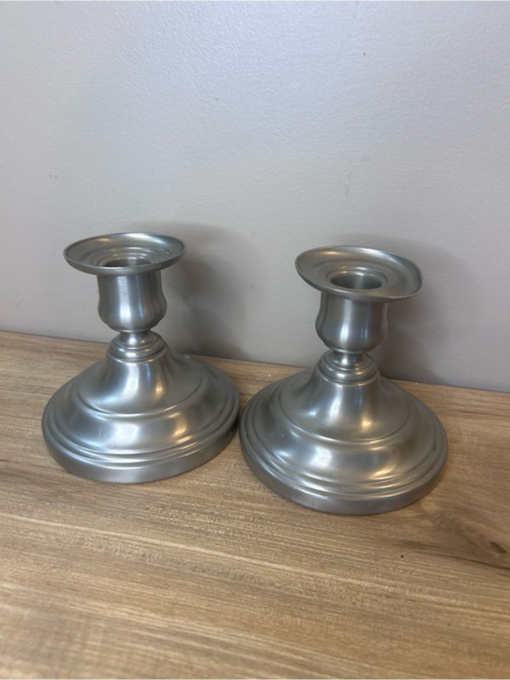 Pair of Silver Metal Candlestick Holders